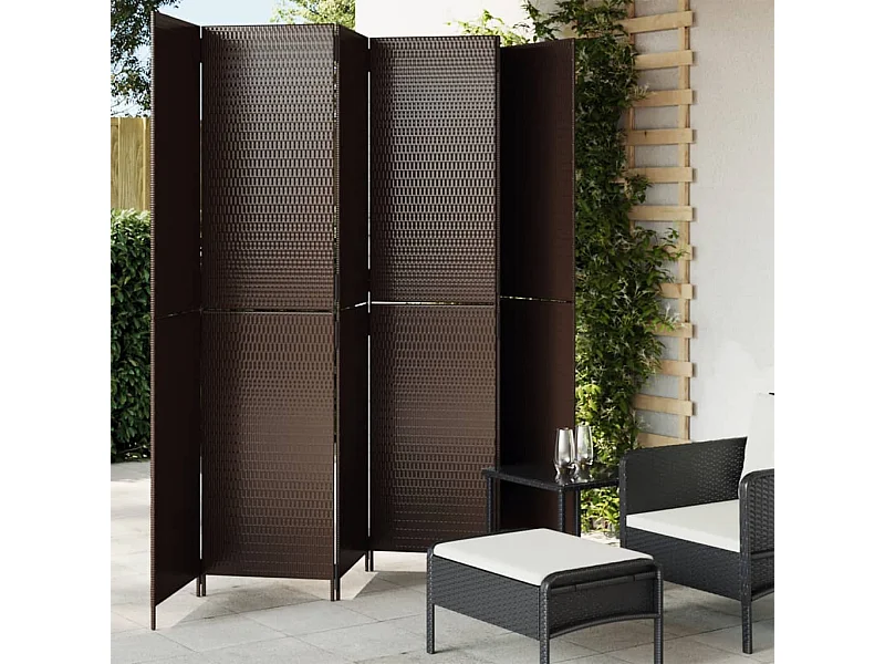 Biombo de divisão 6 painéis vime PE castanho PT367299
