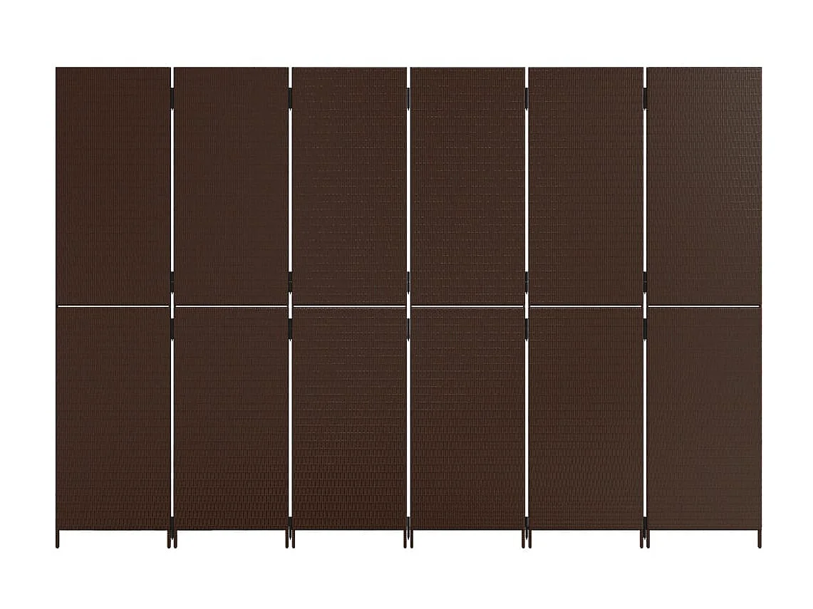 Biombo de divisão 6 painéis vime PE castanho PT367299