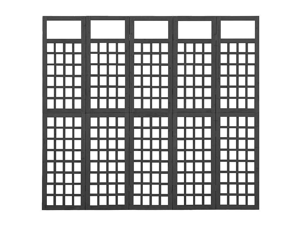 Biombo/Enrejado de 5 paneles madera de abeto negro 201,5x180 cm ES708335