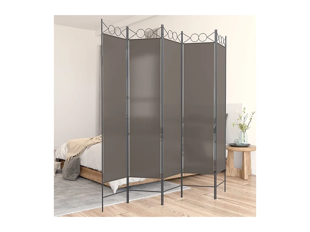 Paravent 5 panneaux Anthracite 200x200 cm Tissu WVGQ6633