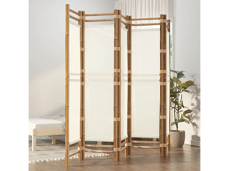 Paravent pliante 5 panneaux 200 cm Bambou et toile OPI4691