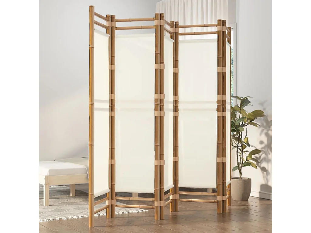Paravent pliante 5 panneaux 200 cm Bambou et toile OPI4691