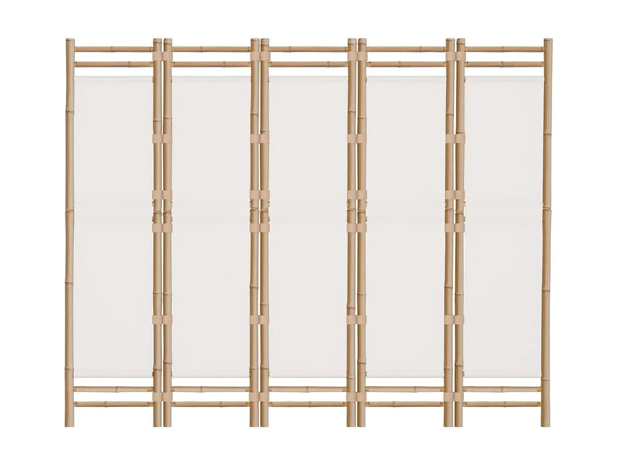 Paravent pliante 5 panneaux 200 cm Bambou et toile OPI4691