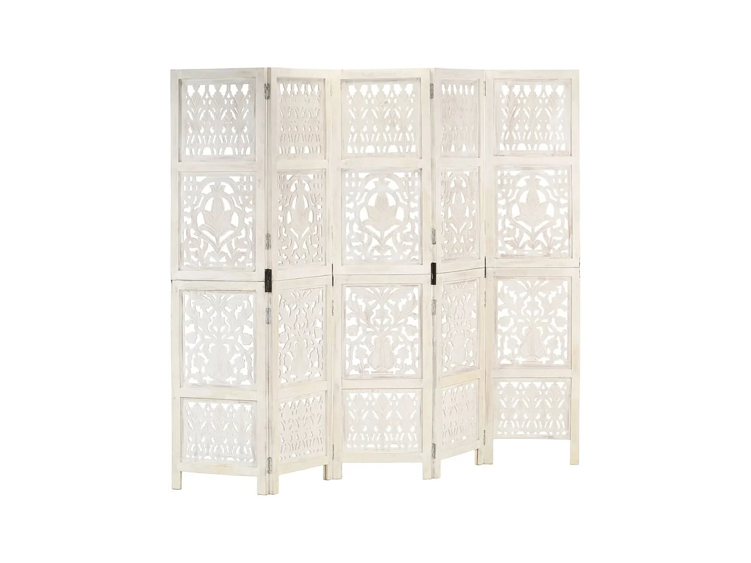 Paravent 5 panneaux Blanc 200x165 cm Bois manguier WVGQ7642