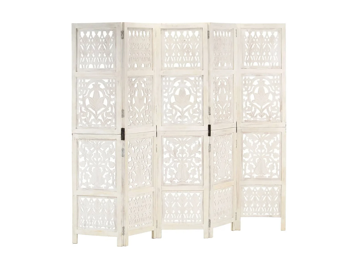 Paravent 5 panneaux Blanc 200x165 cm Bois manguier WVGQ7642