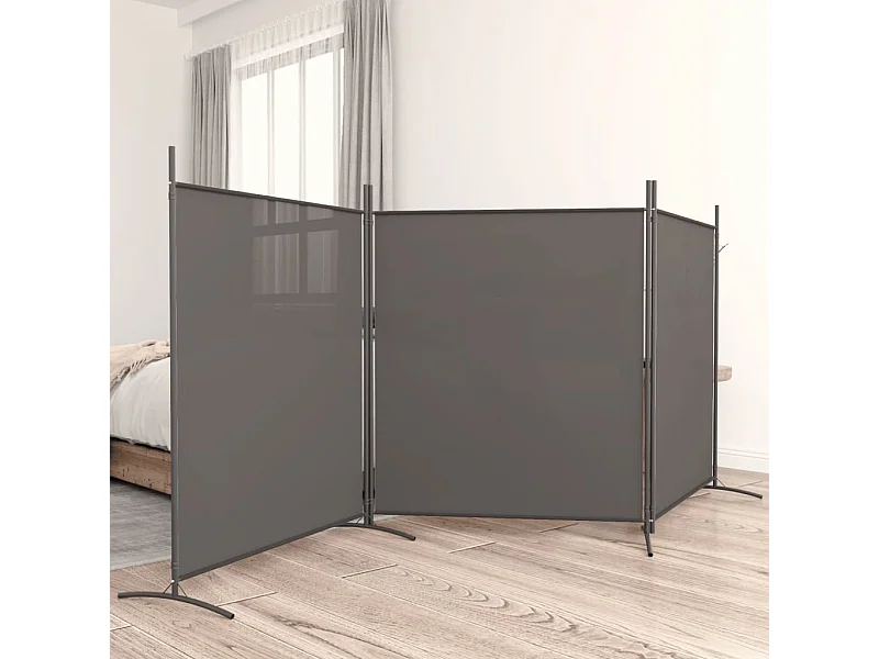Biombo - Divisória de quarto com 3 painéis 525x180 cm tecido antracite PT676331