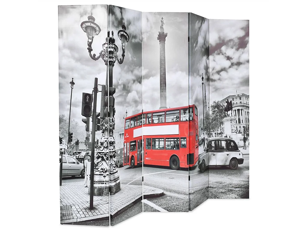 Kamerscherm inklapbaar Londen bus 200x170 cm zwart en wit NL161357