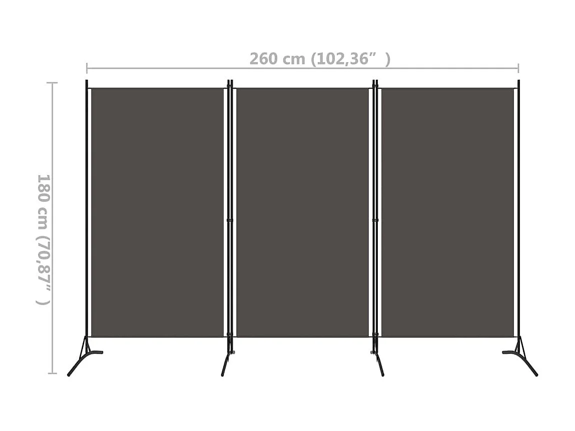 Kamerscherm met 3 panelen 260x180 cm antraciet NL380582