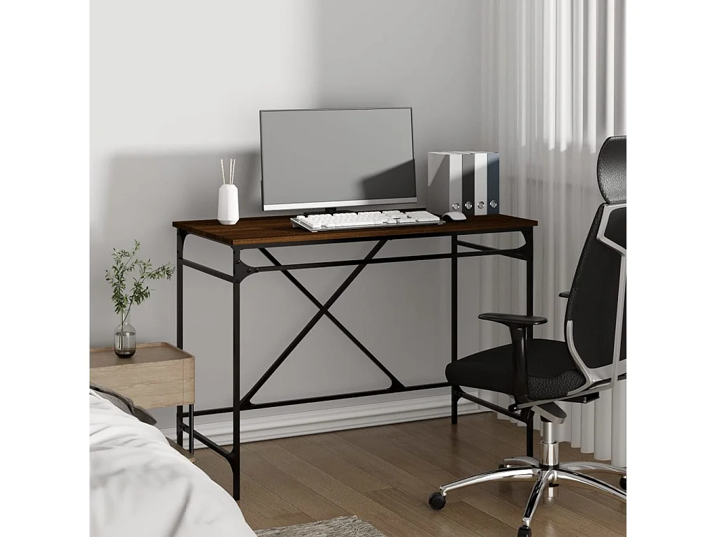 Bureau chêne marron 100x50x75 cm bois d'ingénierie et fer WVGQ1244