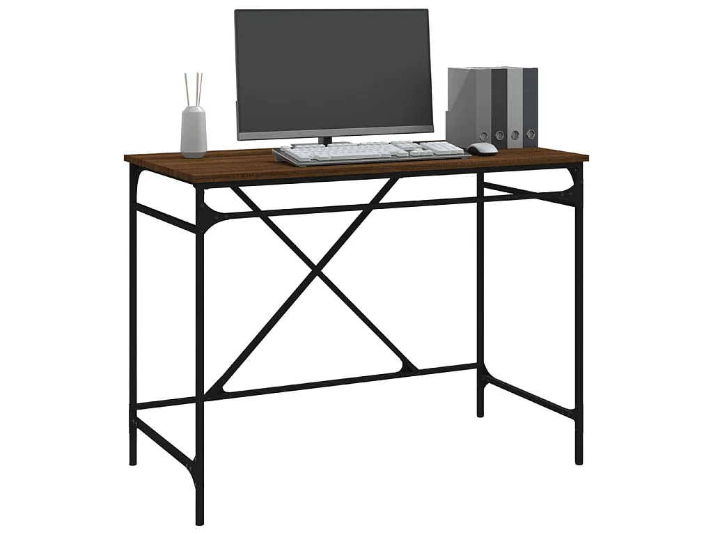 Bureau chêne marron 100x50x75 cm bois d'ingénierie et fer WVGQ1244