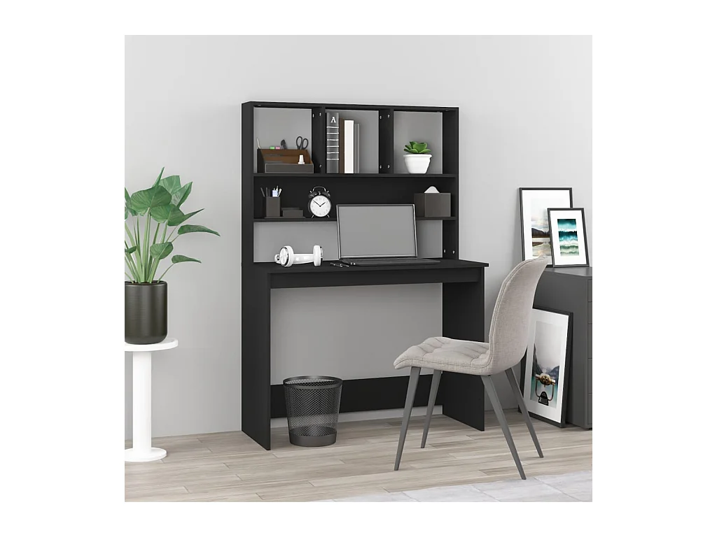 Bureau avec étagères Noir 102x45x148 cm Bois d'ingénierie WVGQ9739