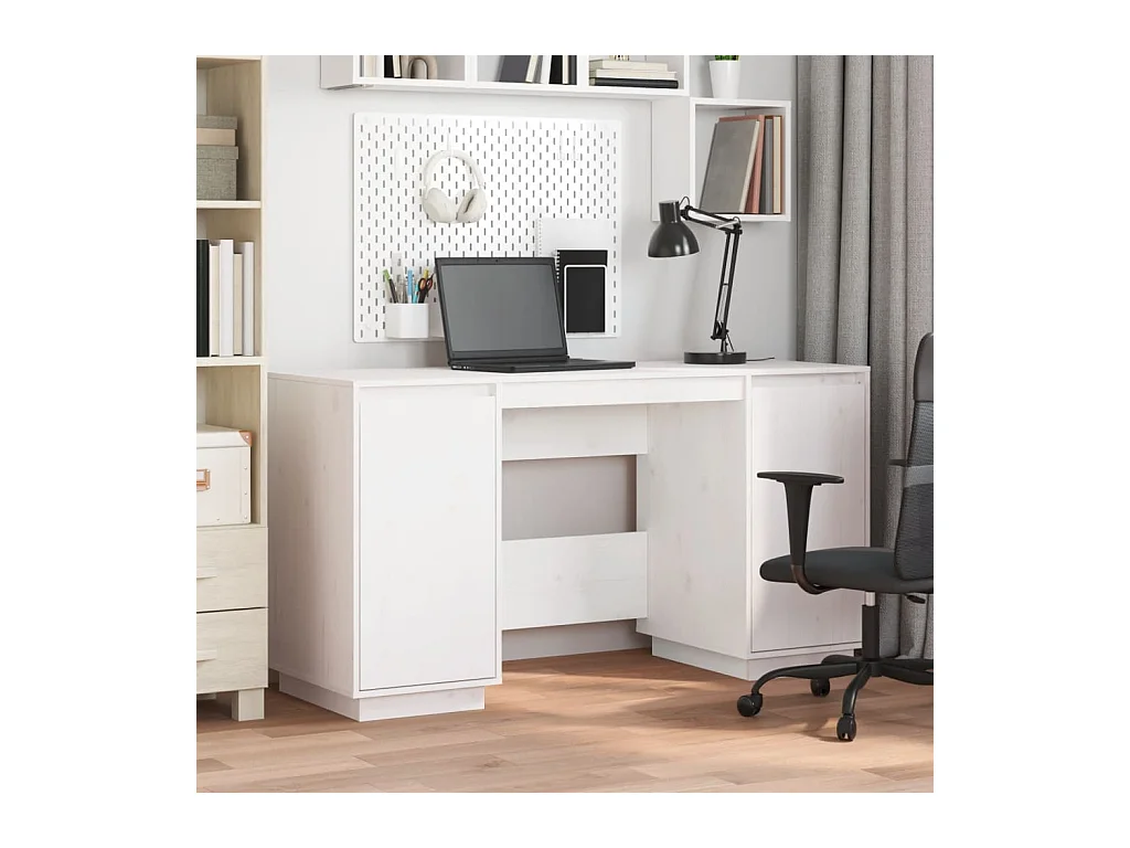 Bureau blanc 140x50x75 cm bois massif de pin WVGQ8382