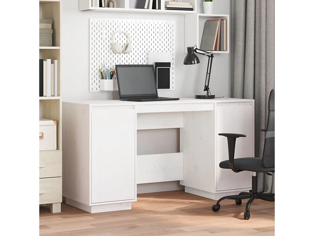 Bureau blanc 140x50x75 cm bois massif de pin WVGQ8382