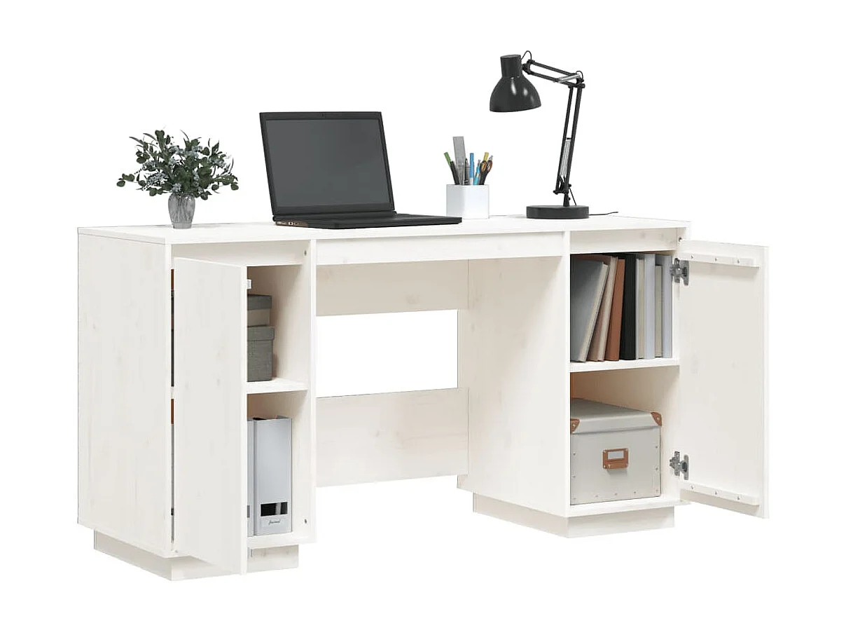 Bureau blanc 140x50x75 cm bois massif de pin WVGQ8382
