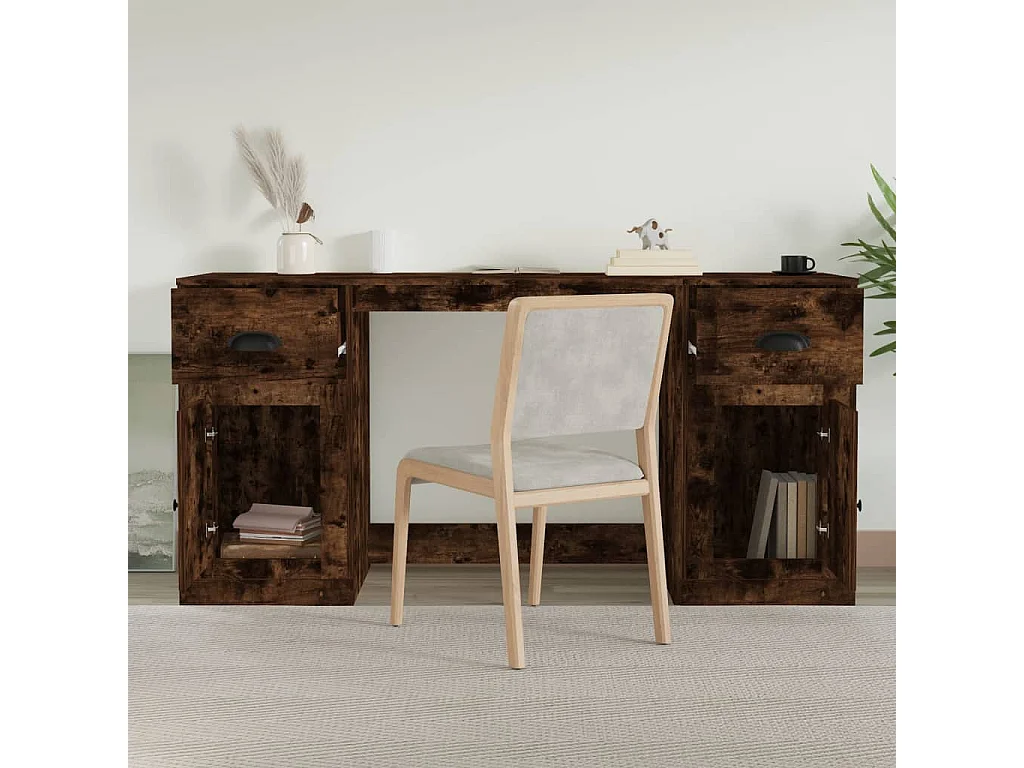 Bureau avec armoire chêne fumé bois d'ingénierie WVGQ8968
