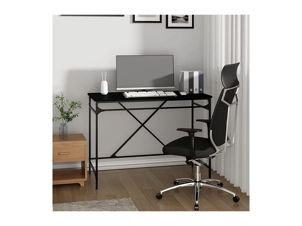 Bureau noir 100x50x75 cm bois d'ingénierie et fer WVGQ3879