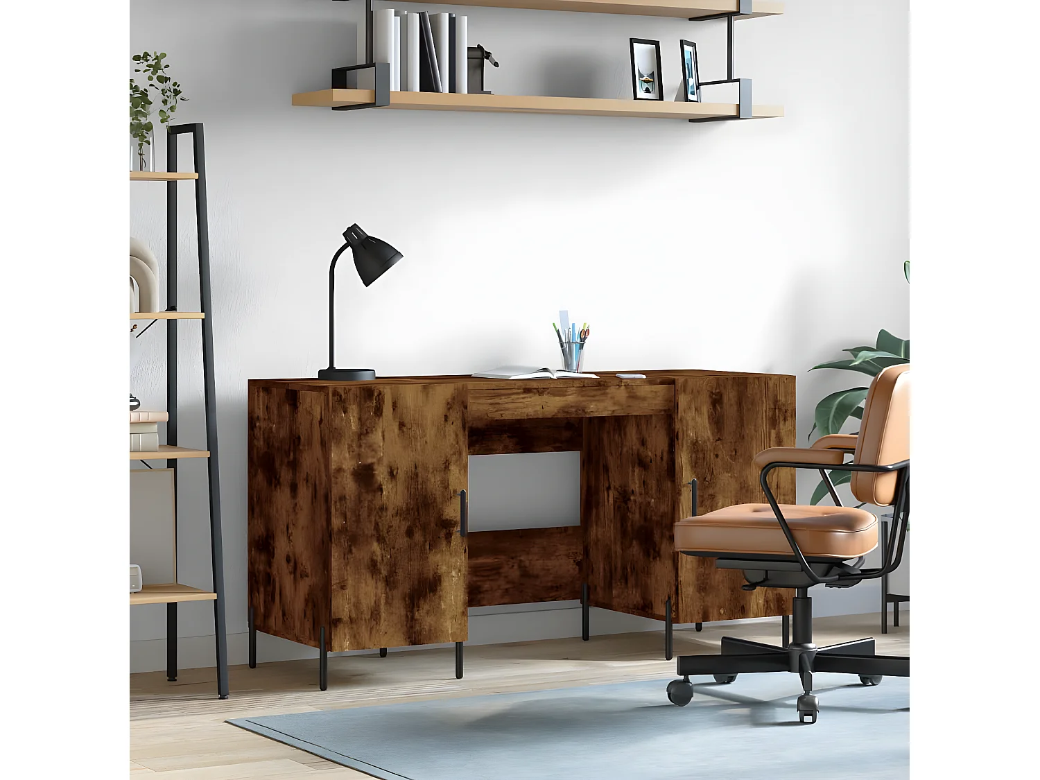 Bureau chêne fumé 140x50x75 cm bois d'ingénierie WVGQ6819