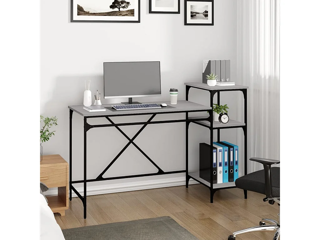 Bureau et étagères sonoma gris 135x50x90 cm bois ingénierieoufer PEWV12969