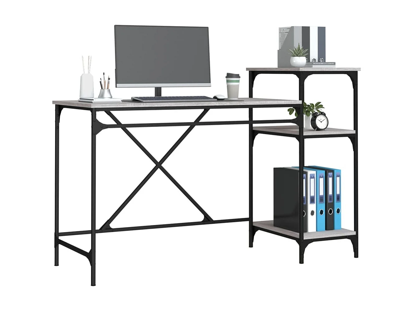 Bureau et étagères sonoma gris 135x50x90 cm bois ingénierieoufer PEWV12969