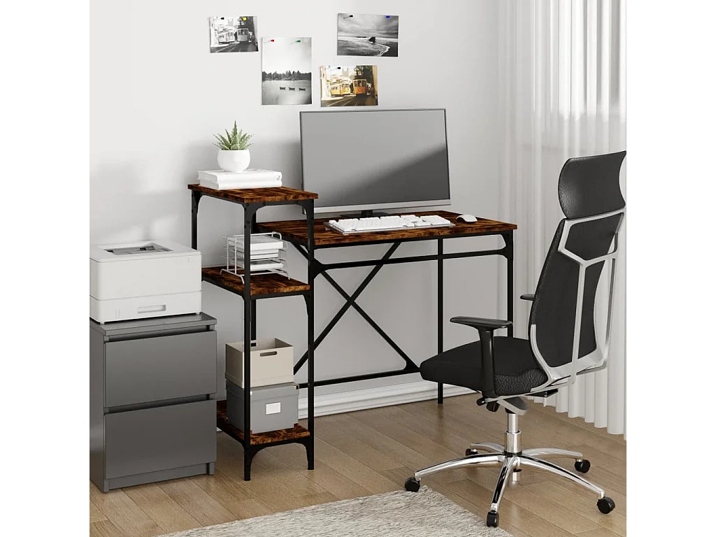 Bureau avec étagères chêne 105x50x90 cmbois d'ingénierie et fer WVGQ3071