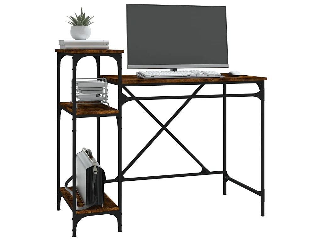 Bureau avec étagères chêne 105x50x90 cmbois d'ingénierie et fer WVGQ3071