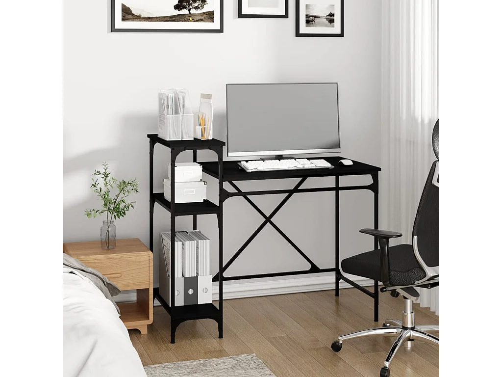 Escritorio con estantes madera contrachapada negro 105x50x90 cm ES230724