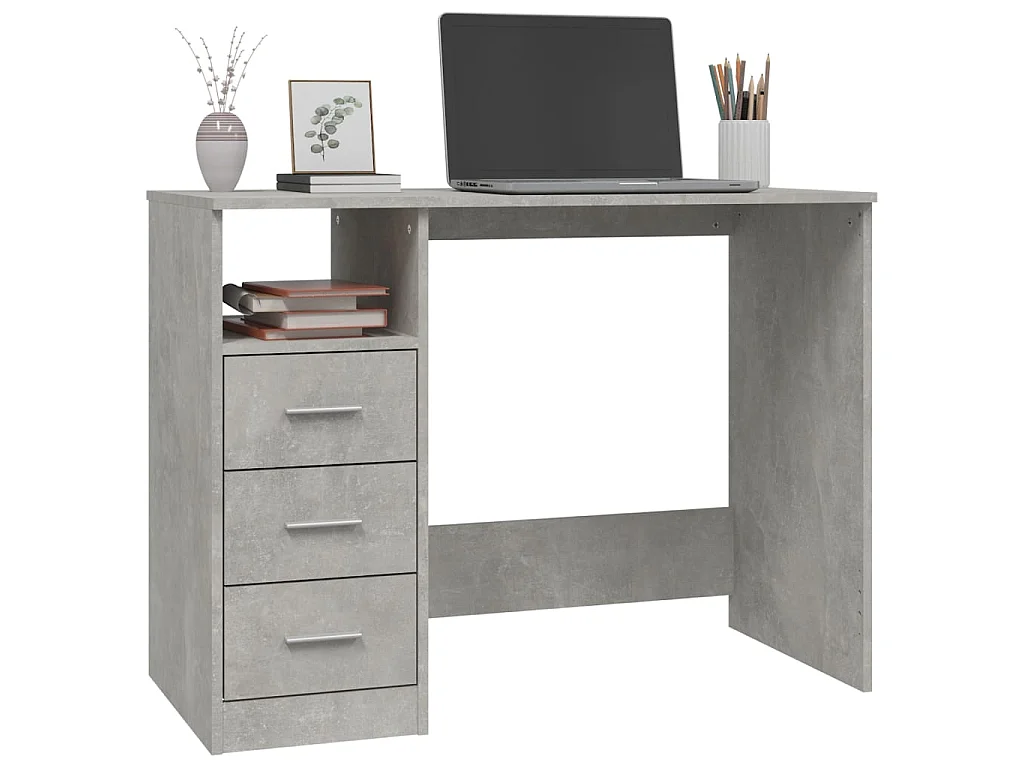 Bureau avec tiroirs Gris béton 102x50x76 cm Bois d'ingénierie WVGQ3320