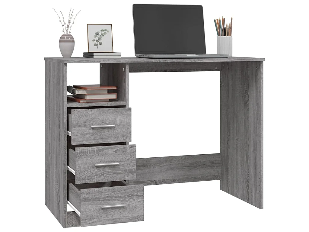 Bureau avec tiroirs Sonoma gris 102x50x76 cm Bois d'ingénierie WVGQ8439