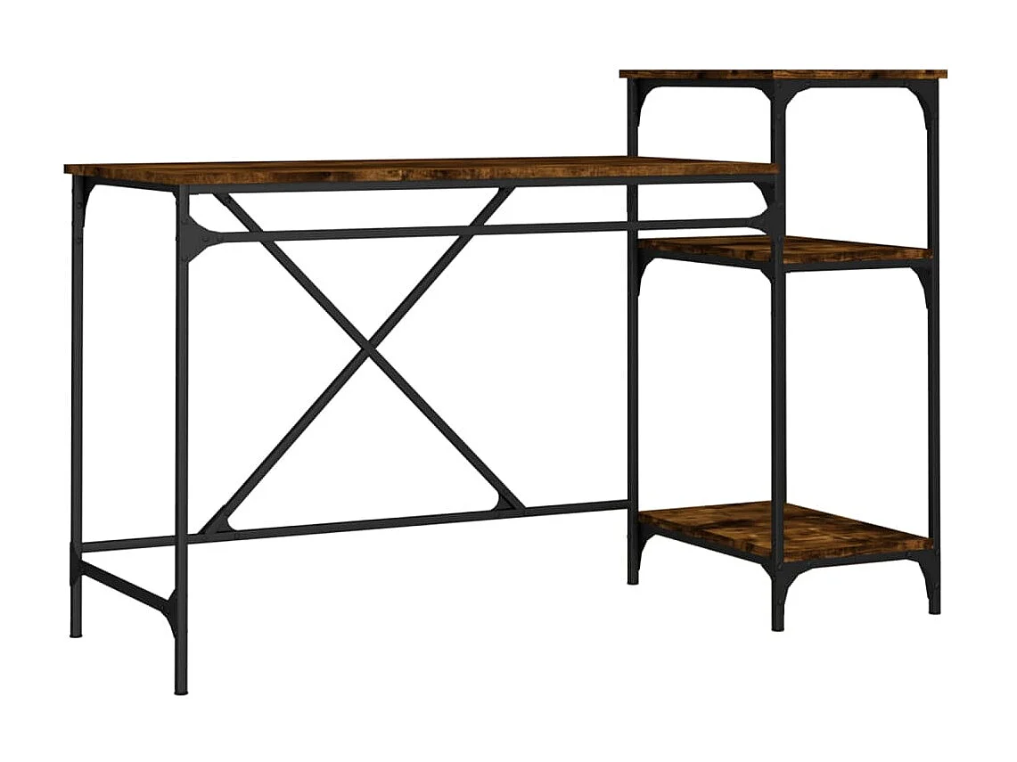 Bureau et étagères chêne fumé 135x50x90cm bois d'ingénierie/fer WVGQ8908