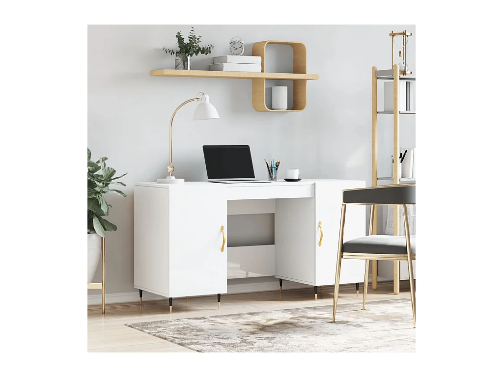 Bureau Blanc brillant 140x50x75 cm Bois d'ingénierie WVGQ2645