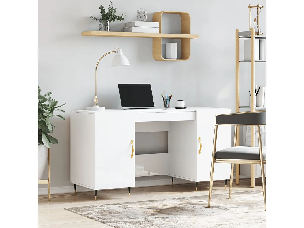 Bureau Blanc brillant 140x50x75 cm Bois d'ingénierie WVGQ2645