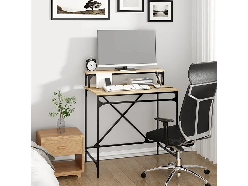 Bureau chêne sonoma 80x50x90 cm bois d'ingénierie et fer WVGQ3033