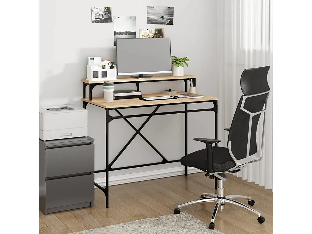 Bureau chêne sonoma 100x50x90 cm bois d'ingénierie et fer WVGQ3279