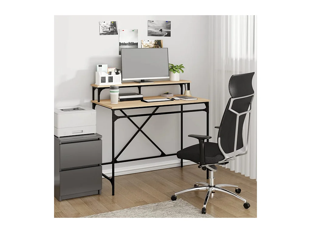 Bureau chêne sonoma 100x50x90 cm bois d'ingénierie et fer WVGQ3279