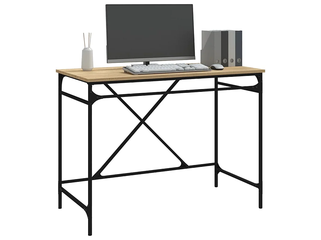 Bureau chêne sonoma 100x50x75 cm bois d'ingénierie et fer WVGQ7802