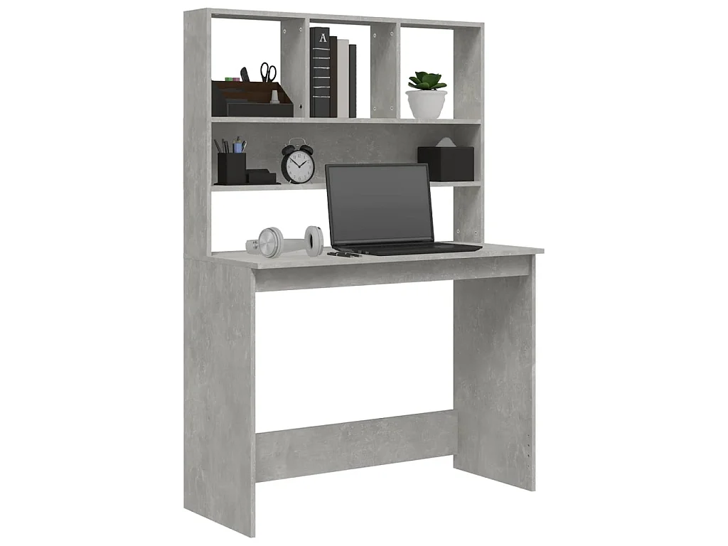 Bureau avec étagères Gris béton 102x45x148 cm Bois d'ingénierie WVGQ7392