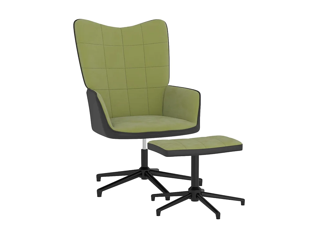 Chaise de relaxation avec repose-pied Vert clair Velours et PVC SEF13051