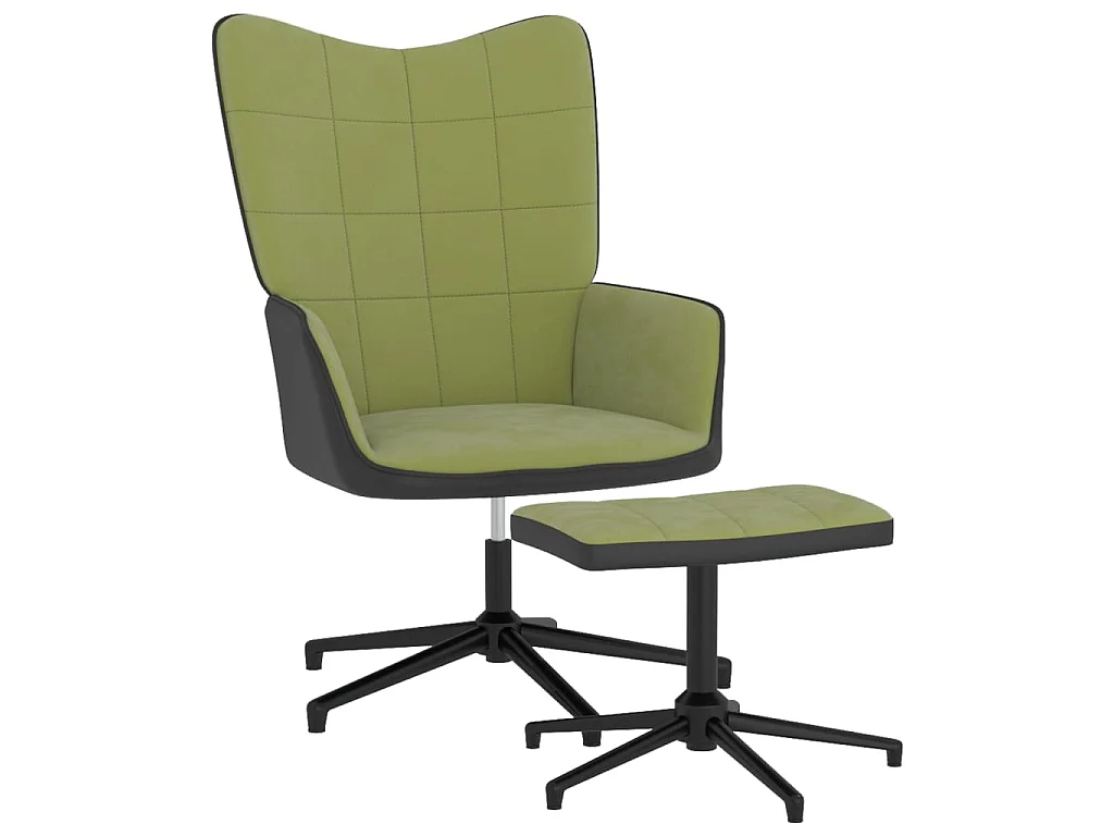Chaise de relaxation avec repose-pied Vert clair Velours et PVC SEF13051