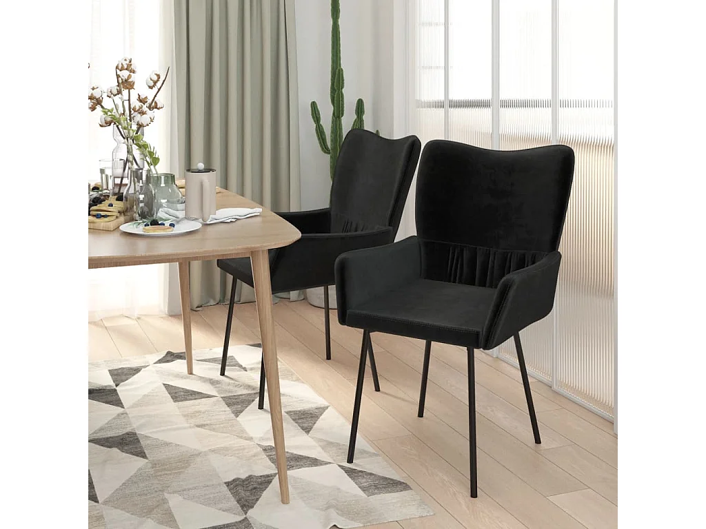 Lot de 2 Chaises de salle à manger Noir Velours OIU8696