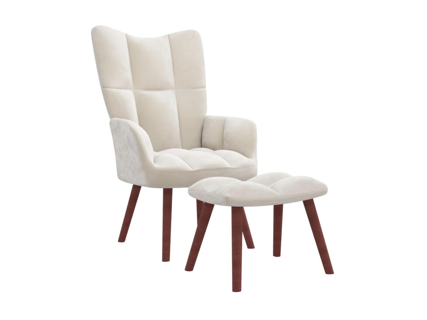 Sillón de relax con taburete terciopelo blanco crema ES95760