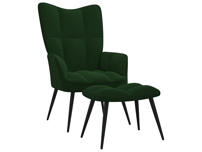 Chaise de relaxation avec repose-pied Vert foncé Velours SEF51252