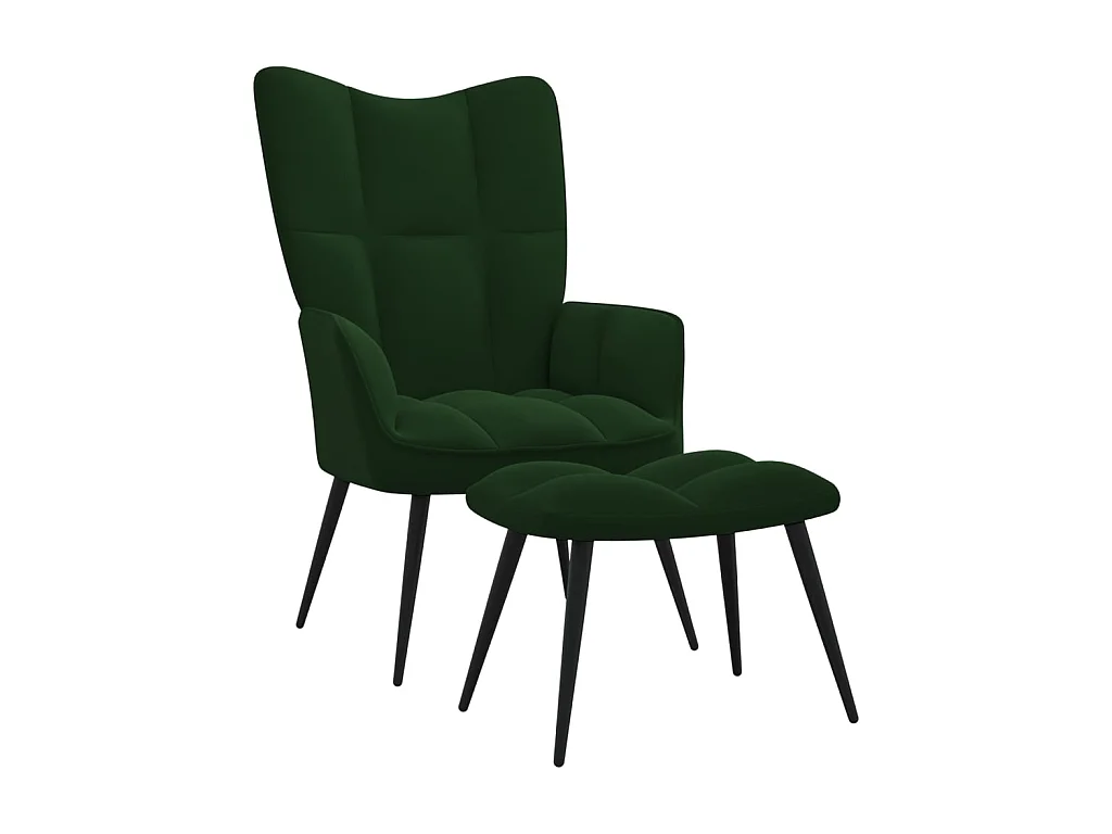Chaise de relaxation avec repose-pied Vert foncé Velours SEF51252