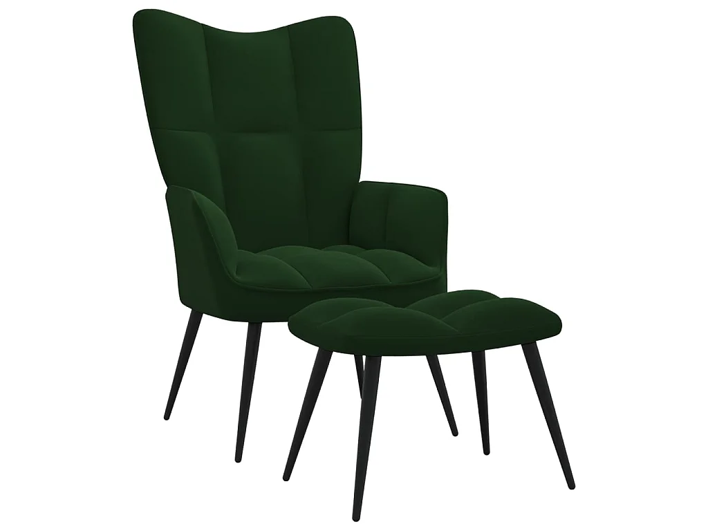 Chaise de relaxation avec repose-pied Vert foncé Velours SEF51252