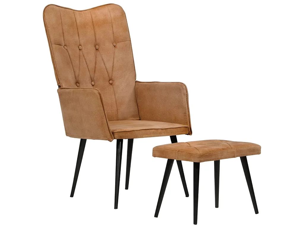 Chaise à oreilles avec repose-pied Marron Toile SEF22190