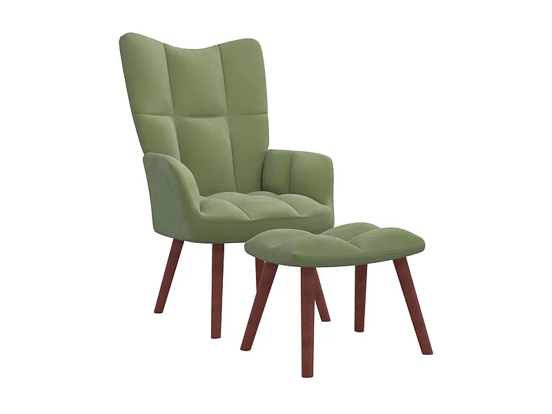 Sillón de relax con taburete de terciopelo verde claro ES57956