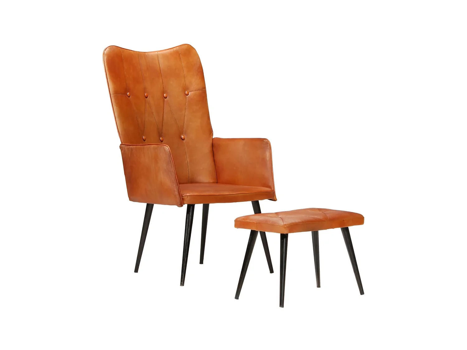 Chaise à oreilles avec repose-pied Brun roux Cuir véritable SEF45229