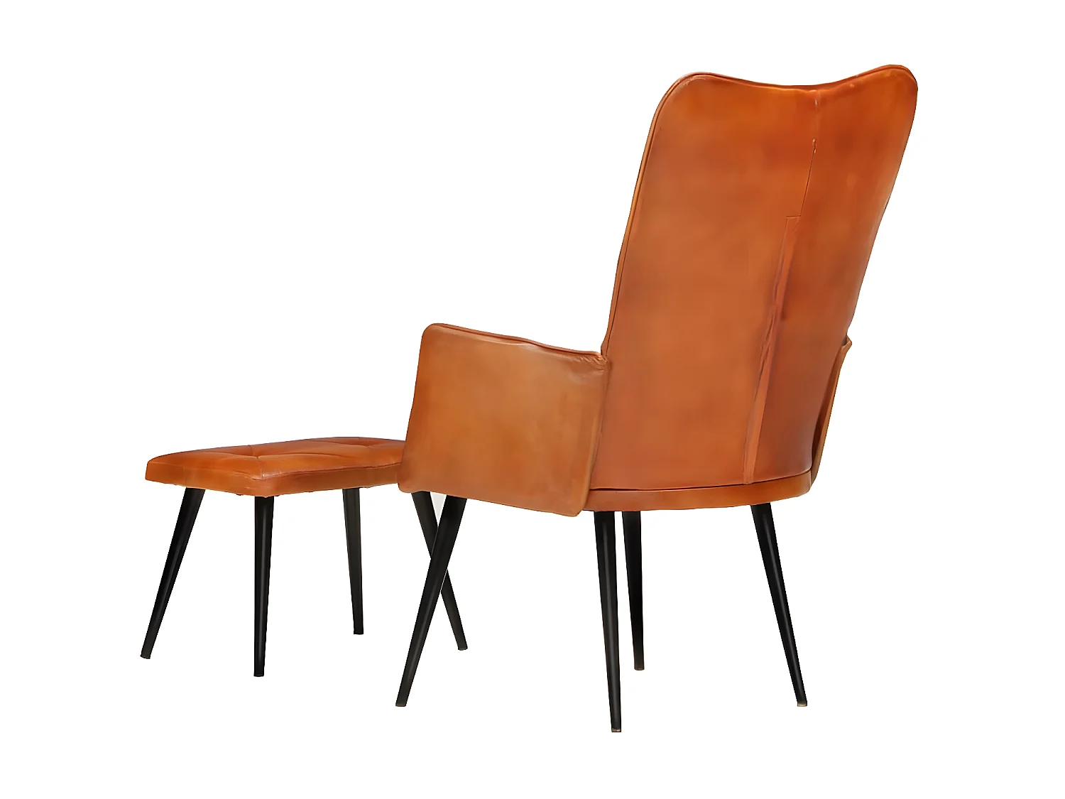 Chaise à oreilles avec repose-pied Brun roux Cuir véritable SEF45229