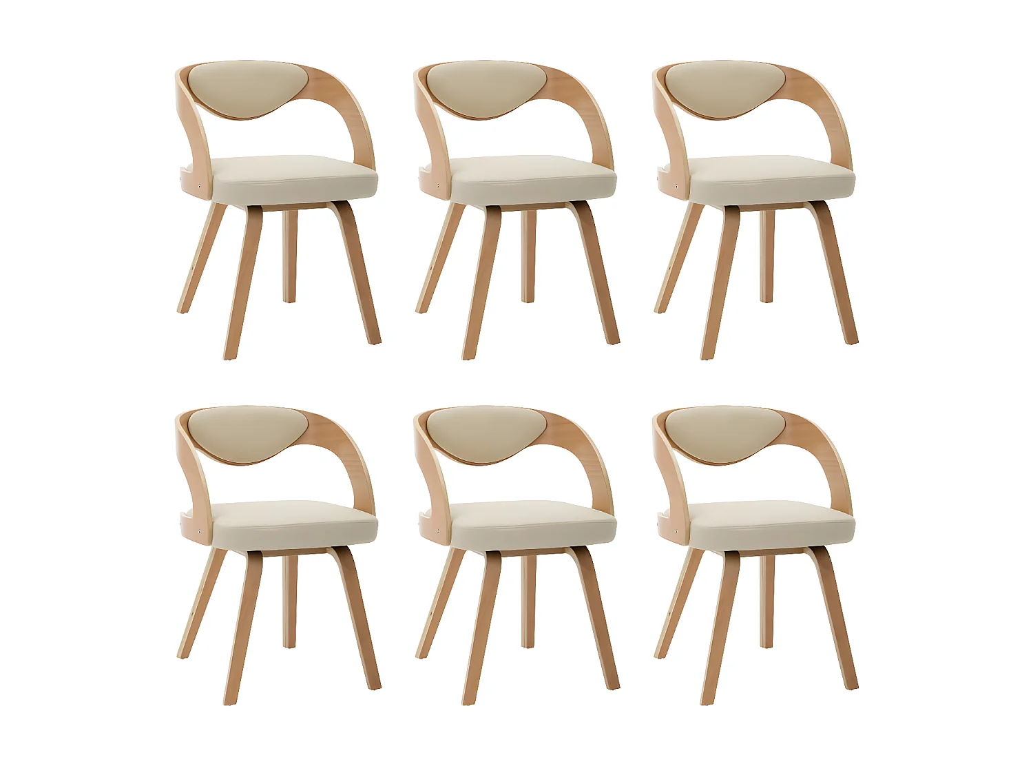 Lot de 6 Chaises de salle à manger crème bois courbé et similicuir OIU9496