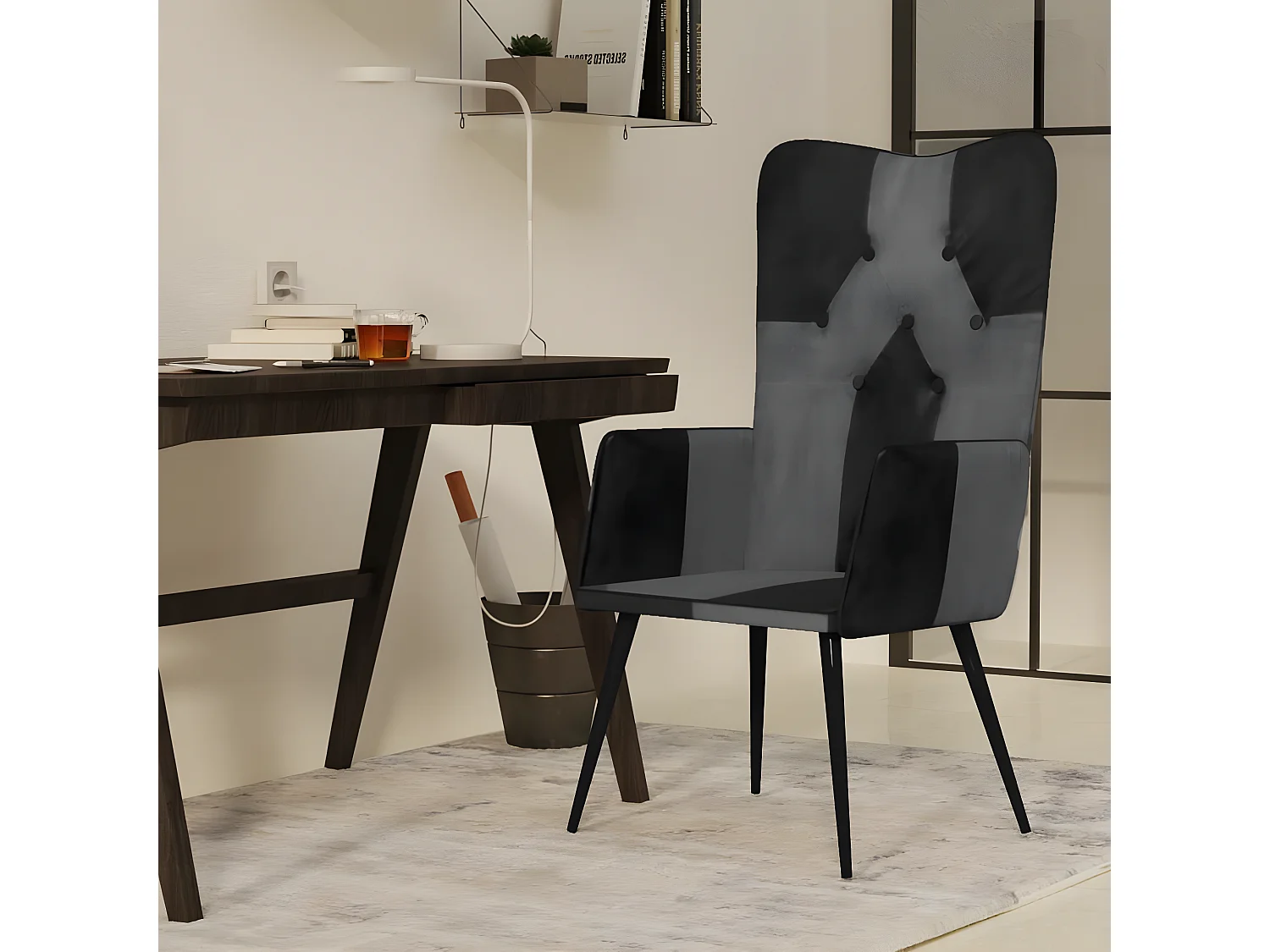 Fauteuil echt leer zwart en grijs NL655965