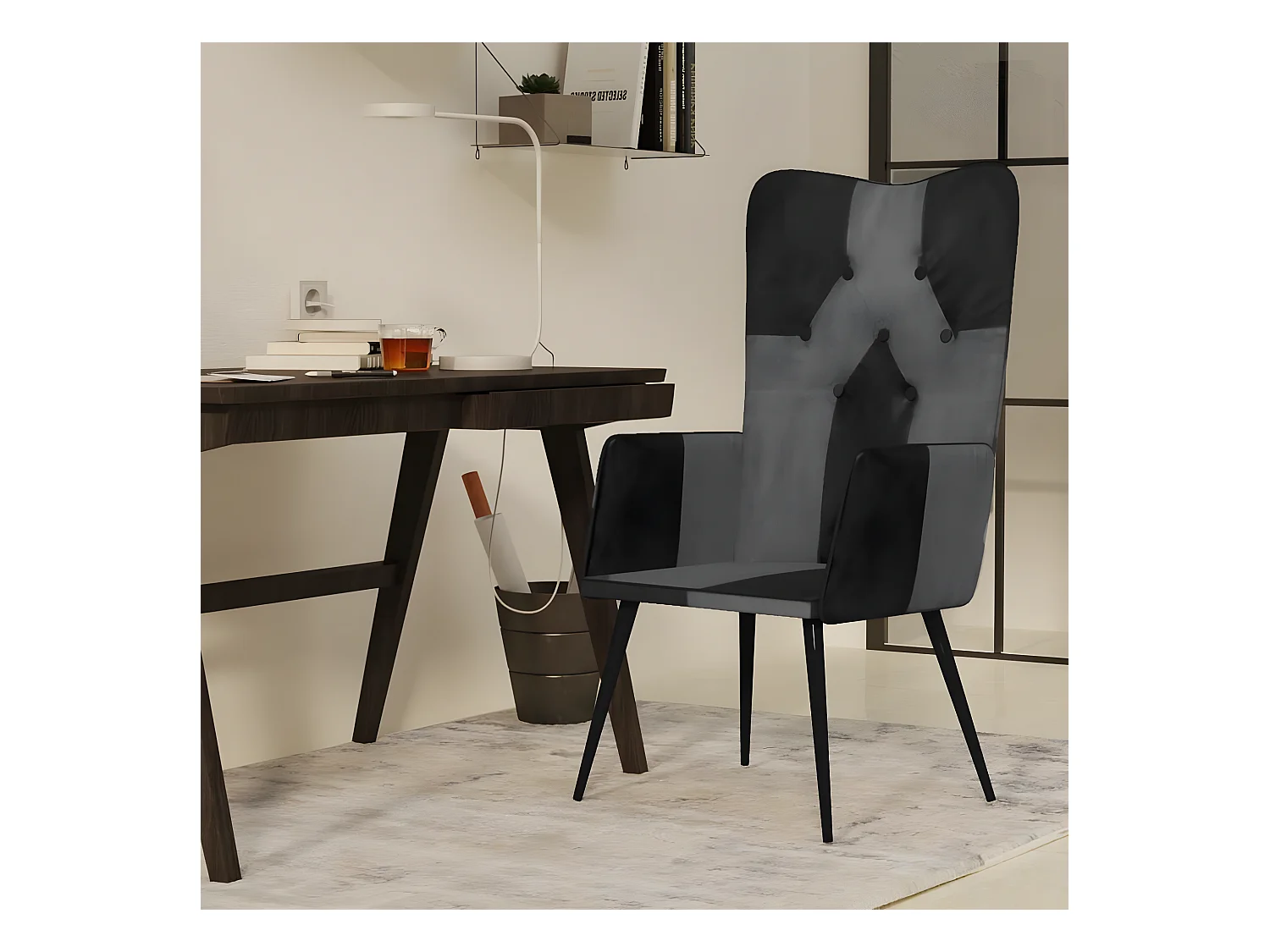 Chaise à oreilles Noir et gris Cuir véritable SEF20885